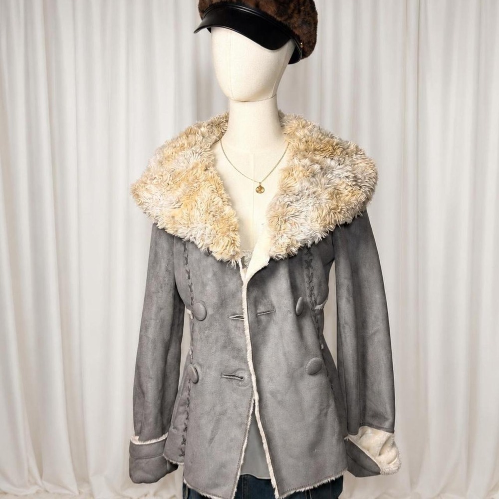 Y2K Sonora Gray Faux Fur Sherpa Jacket